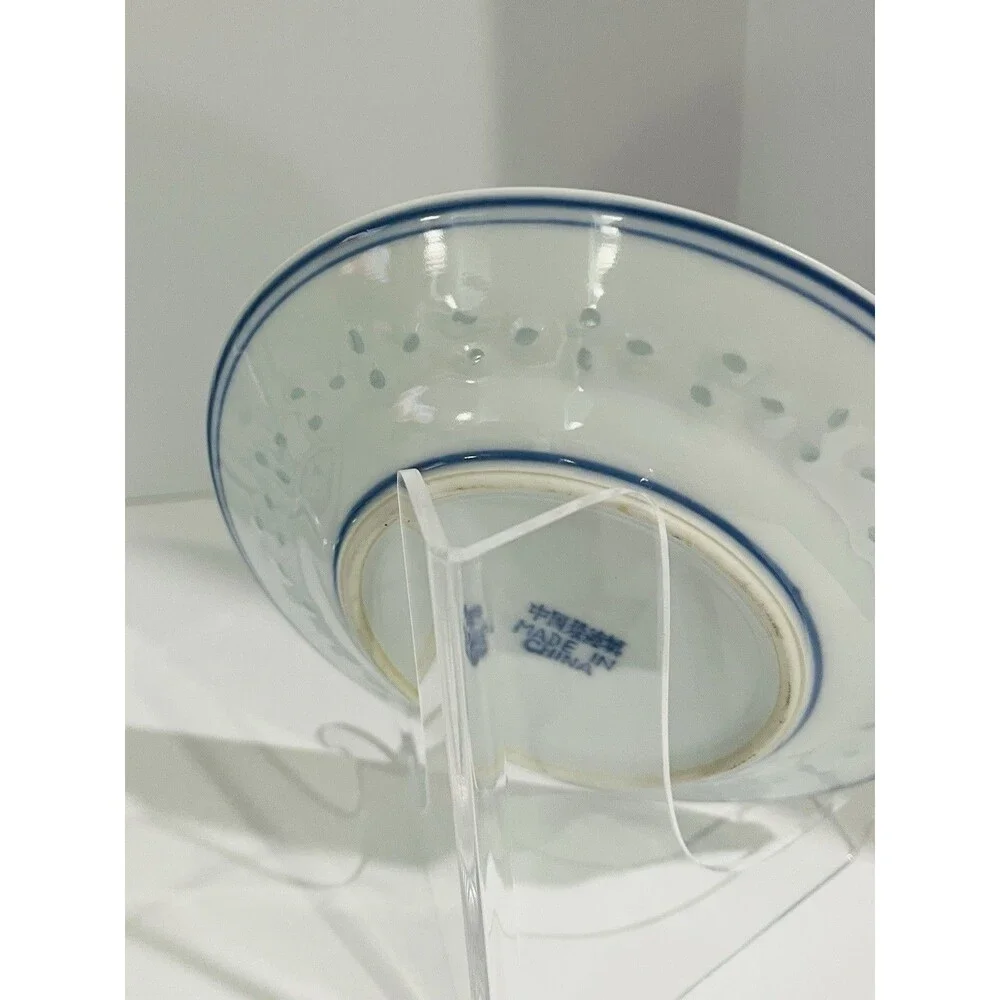 Jingdezhen Rice Eye Grain 6 Inch Desert Plates White & Blue Porcelain  Set of 4